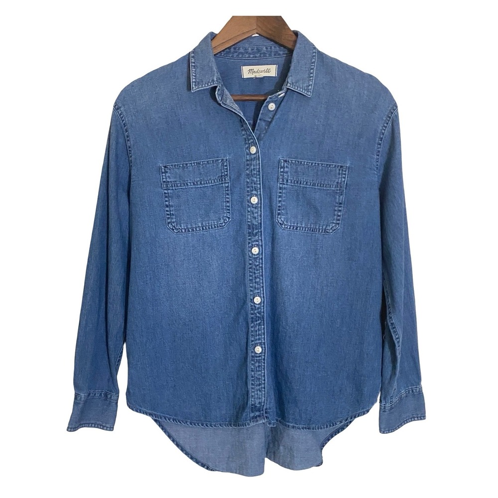 Madewell Ex-Boyfriend Womens Shirt Small Blue Denim Cotton Button Down LS